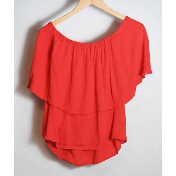 Holding Horses Tops - Anthropologie Holding Horses Size M Short Sleeve Red Ruffle Crop Top Blouse